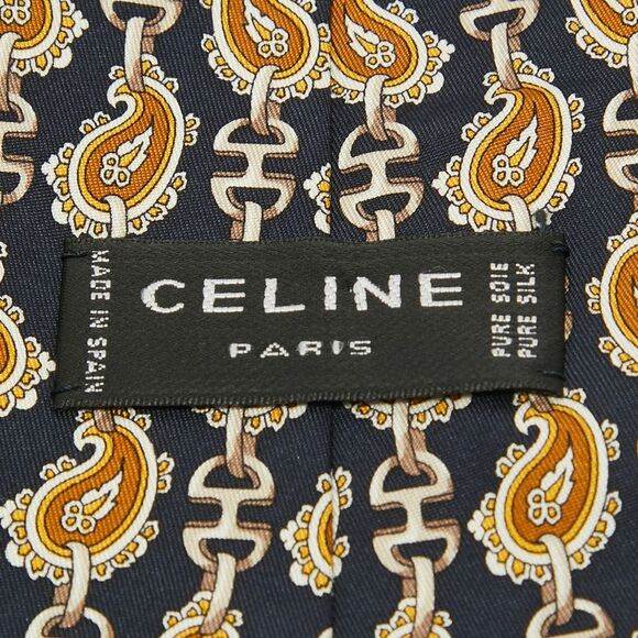 Celine Vintage Navy Blue Chain Print Silk Traditonal Tie - Picture 3 of 3